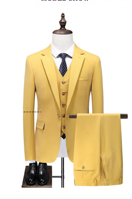 Newest Design Bright Yellow Groom Wedding Suits For Men 2022 Fashion Slim Fit Formal Suit Male Three Piece Prom Party Wear