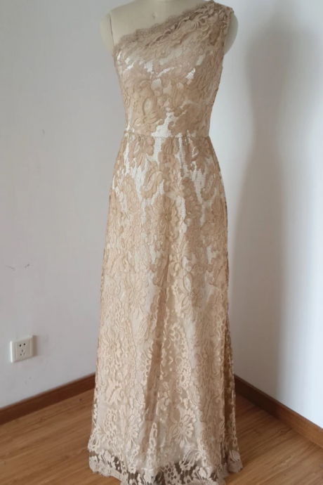 Bridesmaid Dresses,one-shoulder Lace Ivory Lining Long Bridesmaid Dress