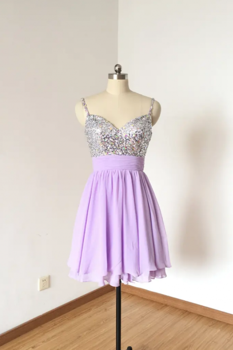 Homecoming Dresses Spaghetti Straps Lilac Chiffon Short Homecoming Dress