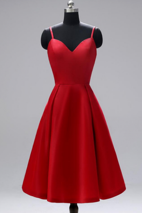 Homecoming Dresses,spaghetti strap homecoming dress, leaky back red dress, side pocket evening dress