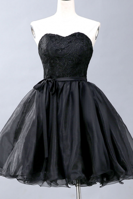 Homecoming Dresses,black Strapless Evening Dress, Short Lace Bouffant Dress, Party Dress