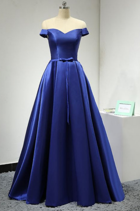 Prom Dresses,royal Blue Prom Dress, Satin Floor Length Prom Dress, A-line Party Dress, Off Shoulder Evening Dresses