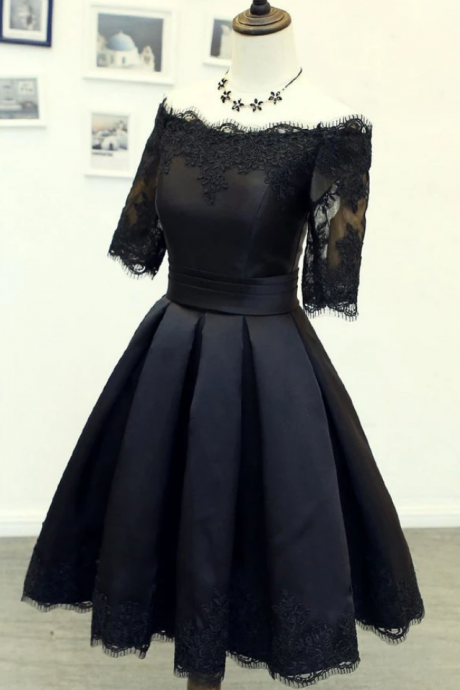 Homecoming Dresses,Black lace short prom dress, black homecoming dress, bridesmaid dress