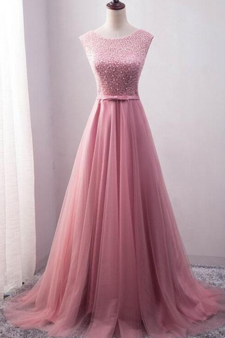 Prom Dresses,High Quality Tulle Long Party Dress, Beaded Prom Dress