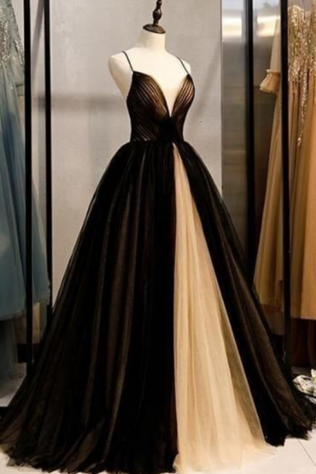 Prom Dresses,Charming V neck Spaghetti Straps Tulle Ball Gown Prom Dress, Formal Evening Gowns