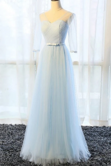 Prom Dresses,simple V Neck Long Senior Prom Dress With Mid Sleeves