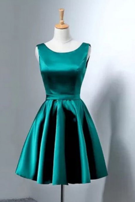 Homecoming Dresses,scoop Neck Sleeveless Prom Gowns Satin Knee-length Party Dresses Graduation Gowns Cocktail Dress