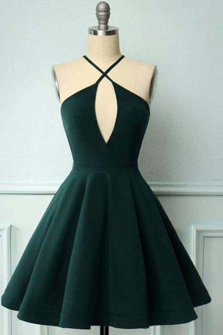 Homecoming Dresses,halter Neck Sleeveless Prom Gown Satin Mini Party Dresses Graduation Gowns Cocktail Dress