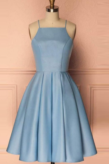 Homecoming Dresses,Spaghetti Strap Sleeveless Prom Gowns Satin Knee-Length Party Dresses Graduation Gowns