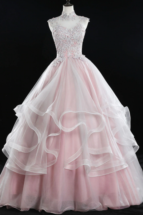 Prom Dresses,high neck tulle lace long sweet 16 dress tulle lace prom dress