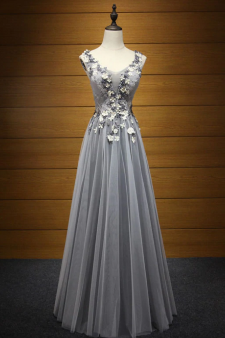 Prom Dresses, Elegant V Neck Tulle Long Prom Dress, Evening Dress