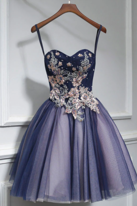 Homecoming Dresses, Cute Lace Tulle Short A Line Prom Dress, Homecoming Dress