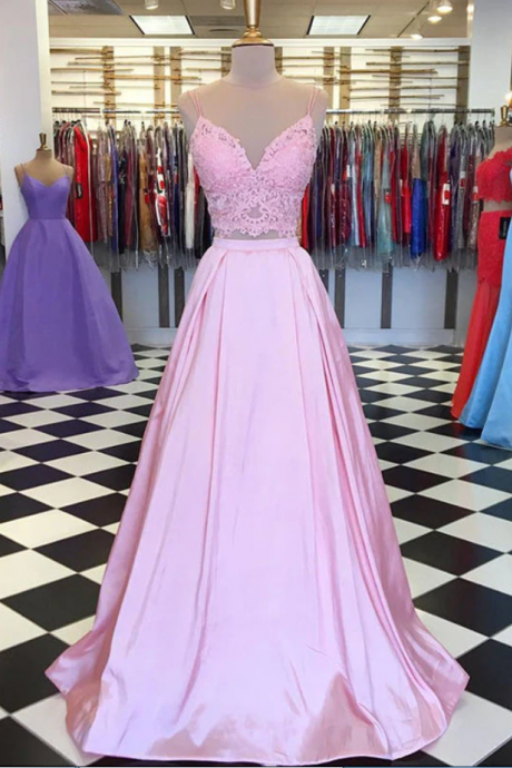 Prom Dresses,two Pieces Lace Long Prom Dress, Evening Dress