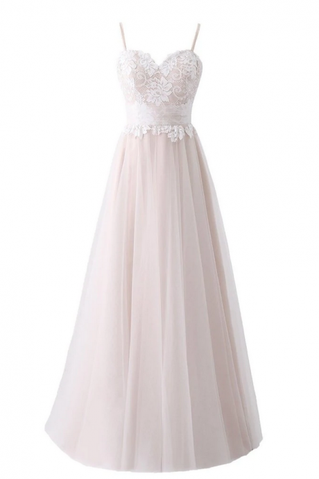 Prom Dresses,elegant Spaghetti Straps Lace Tulle Long A-line Prom Dresses