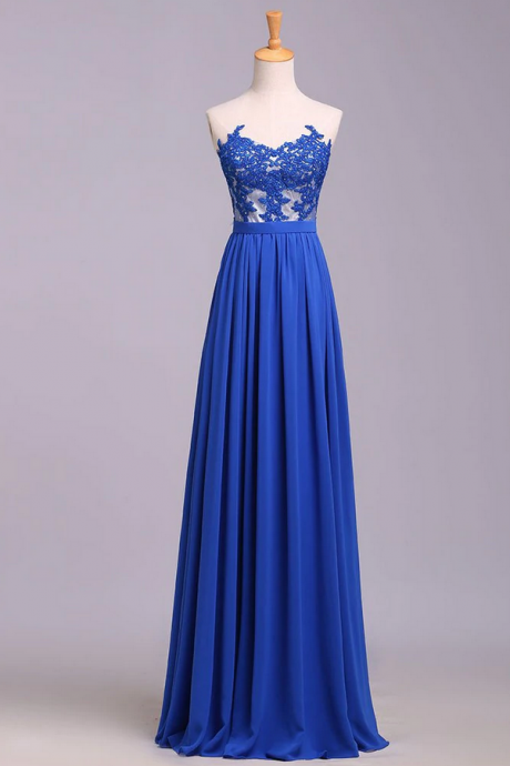 Prom Dresses,chiffon Evening Dress With Lace Appliques, Long Prom Dress