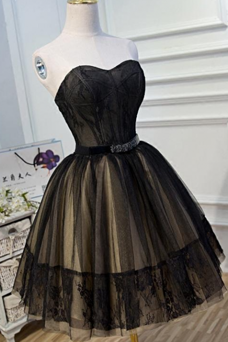 Black Lace Tulle Simple Homecoming Dresses, Pretty Short Party Dresses
