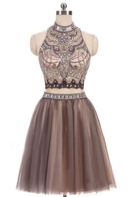 Gorgeous Homecoming Dresses,Beading Homecoming Dresses,Two Piece Prom Dress,Junior Homecoming Dresses,Short Homecoming Dresses,Tulle Prom Dress,Open Back Homecoming Dresses