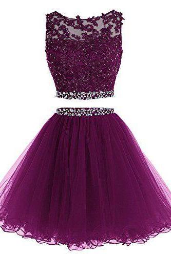 Two Piece Homecoming Dress,Tulle Homecoming Dresses,Short Prom Dress