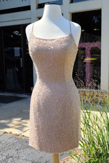 Sparkle Tight Cocktail Dress Homecoming Dress With Lace Up Back