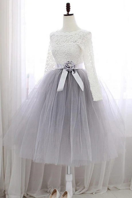Lace Long Sleeves Short Ball Gown Prom Dresses, Homecoming Dress For Graduation