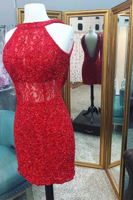 Tight Red Homecoming Dress With Cowl Back