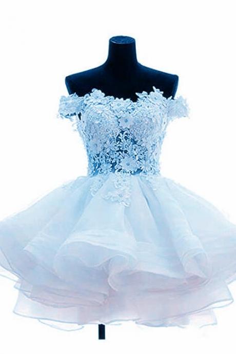 Lace Applique Off Shoulder Party Dress, Short Prom Dress Homecoming Dress