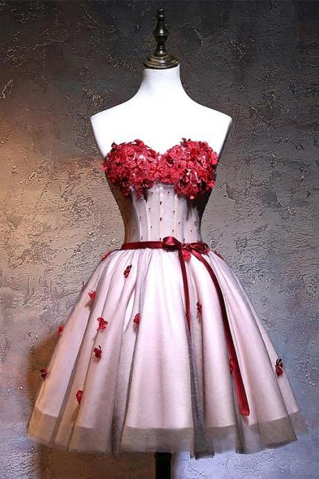 Cute Sweetheart Short Tulle Party Dress, Lace-up Knee Length Homecoming Dress