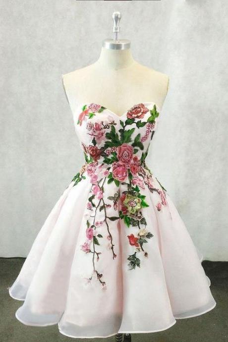 Floral Sweetheart Party Dress, Short Homecoming Dresses