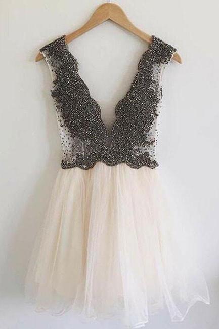Lovely Black Beaded Custom Made Tulle Short Party Dresses, Tulle Homecoming Dresses, Sweet Dresses