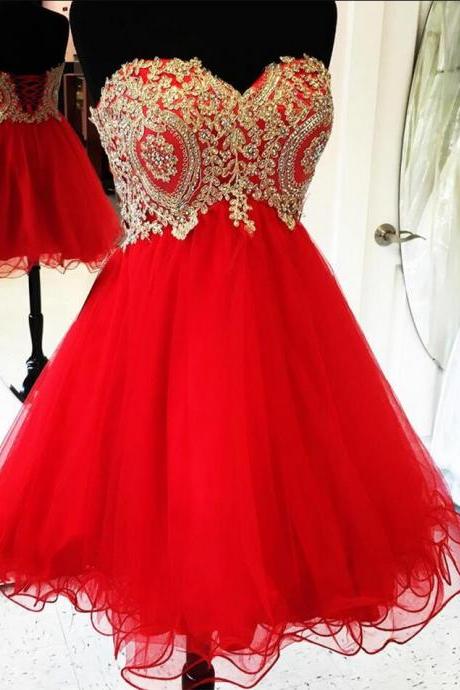 Lovely Tulle Red Sweetheart Knee Length Prom Dress, Cute Homecoming Dresses, Short Party Dresses