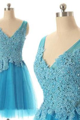 Cute Short Blue Tulle Prom Dresses, Blue Homecoming Dresses, Formal Dresses, Blue Prom Dress