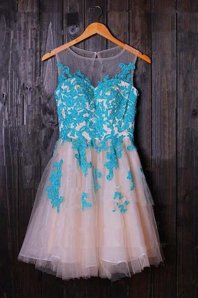 Cute And Lovely Short Tulle Prom Dresses With Appliques, Short Prom Dresses, Prom Dresses, Homecoming Dresses