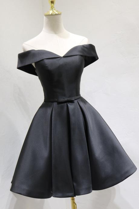 Black Knee Length Sweetheart Simple Homecoming Dress, Black Prom Dress