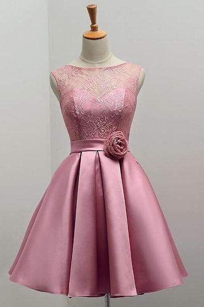 Lovely Lace And Satin Short Party Dress, Cute Homecoming Dress