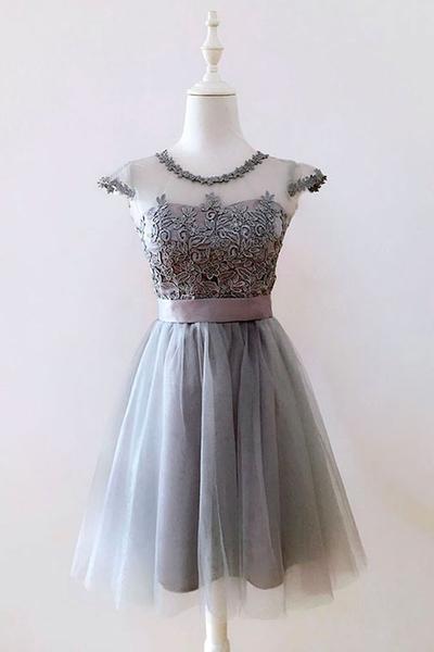 Lovely Grey Short Party Dresses , Tulle And Lace Homecoming Dresses