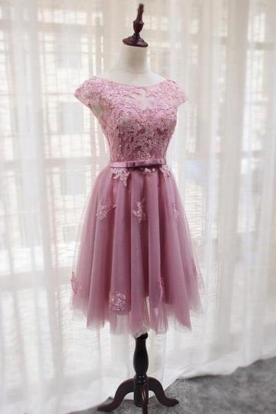 Tulle Round Neckline Short Homecoming Dresses, Party Dress, Bridesmaid Dresses