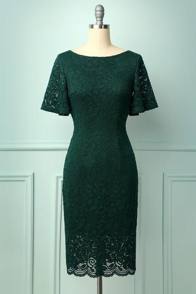 Green Lace Kneen Length Homecoming Dress , Party Dress
