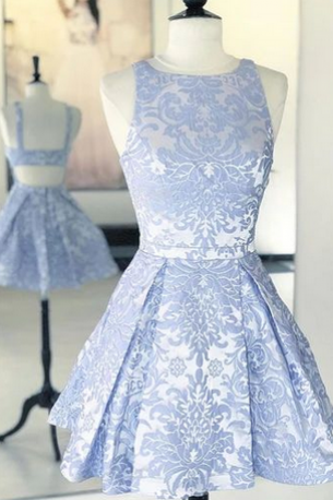 Blue Lace Short Homecoming Dress