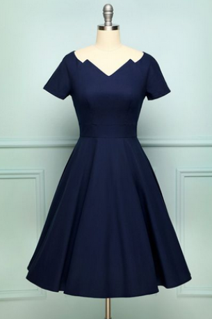 Navy Blue Short Homecoming Dress ， Vintage Short Homecoming Dress