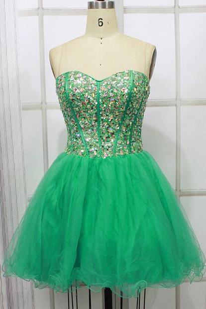Green Beading Homecoming Dresses ,sweetheart Graduation Dresses,homecoming Dress,short/mini Homecoming Dress