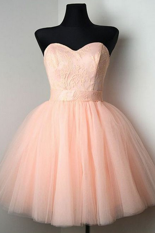 Pink Sweetheart Homecoming Party Dresses, Chic A-line Fashion Gowns With Lace, Cute Semi Formal Dresses
