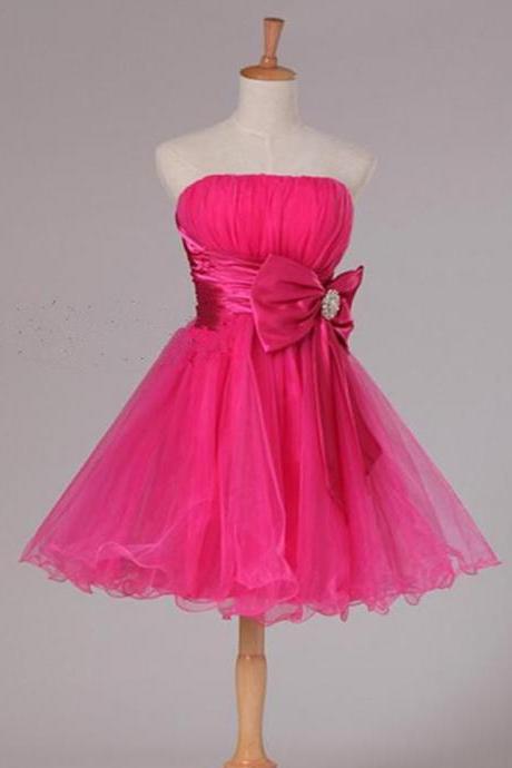Strapless Pleated Short Homecoming Dress Party Dress With Bow Sash