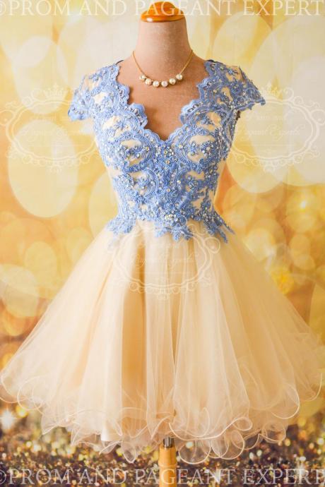 Cap Sleeves Short Prom Dresses,lace Appliques Homecoming Dresses,tulle Party Dresses