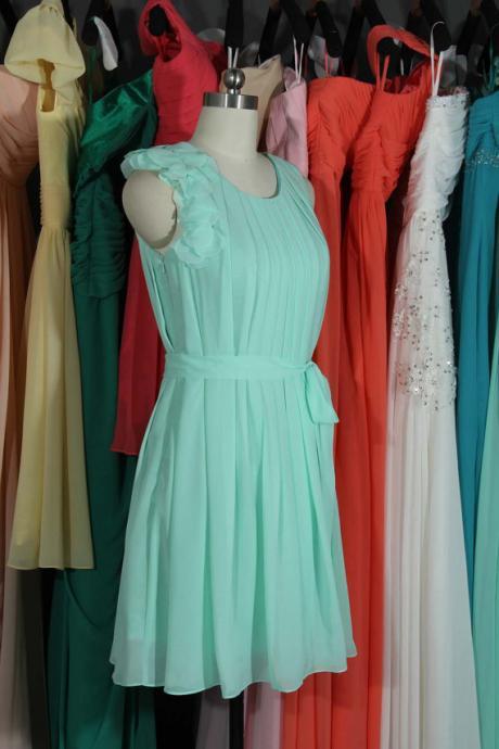 Mint Bridesmaid Dress,scoop Neck Bridesmaid Dress, Short Bridesmaid Dress, Chiffon Bridesmaid Dress, Bridesmaid Dress