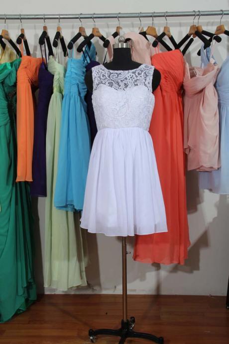 Scoop Neck Bridesmaid Dress, Short Bridesmaid Dress, Lace Bridesmaid Dresses, Chiffon Bridesmaid Dress
