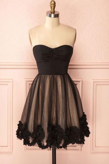 Sexy Prom Dress, Sleeveless Tulle Prom Dress, Short Homecoming Dress, Black Prom Gown