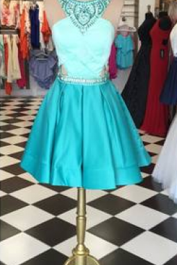 Charming Prom Dress,Short Prom Dress,Beads Homecoming Dress,Elegant Prom Dress,O Neck Prom Party Dress