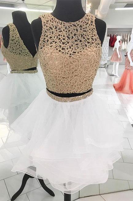 Short Evening Party Dress, Bing Tulle Prom Gown, White Skirt Homecoming Dress