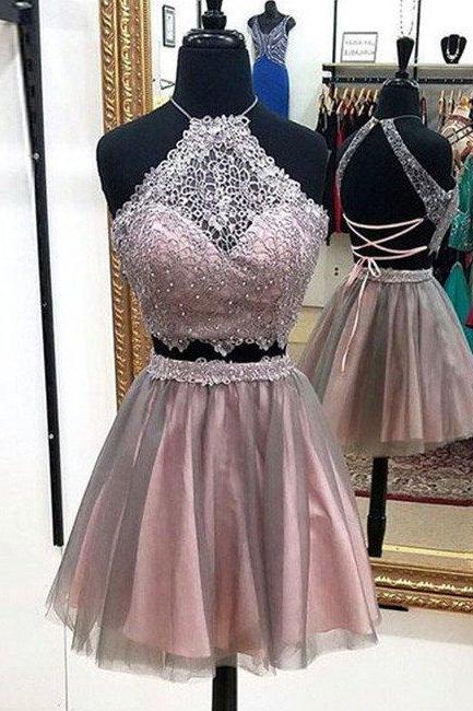 Two Piece Prom Dress,Tulle Prom Dress,Two Pieces Homecoming Dress,Short Homecoming Dresses