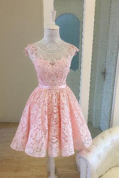 Pink Lace Homecoming Dresses, Short Sweet Dresses, Special Ocassion Dresses
